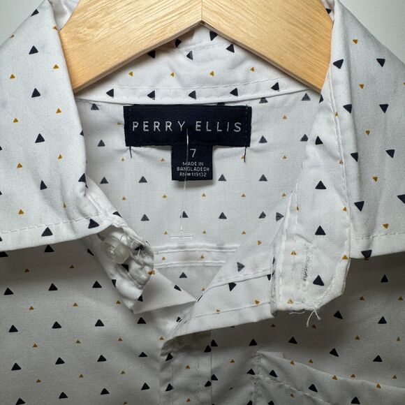 Perry Ellis Kids Short Sleeve Button Up Shirt Geometric Triangle Print Size 7 - Picture 2 of 5